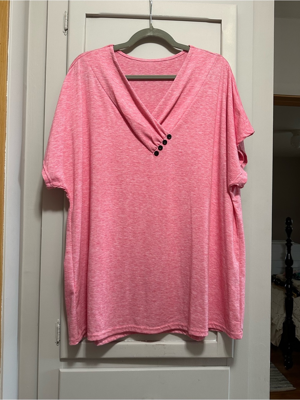 Women’s Plus Pink V-Neck Button Accent Tunic